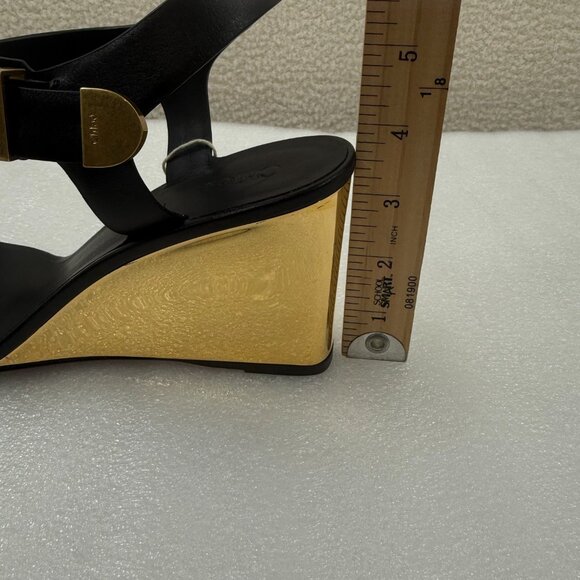 Chloé Rebecca leather sandals Black and Gold Wedge Sz 41 US 11 NEW - Picture 12 of 12
